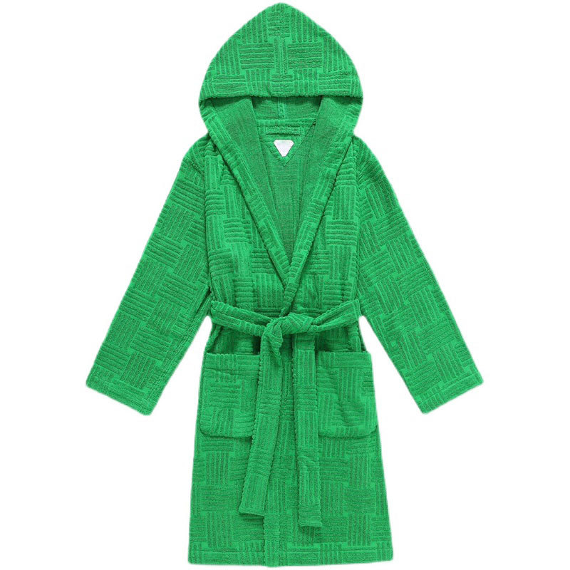 Green mens and Mens pair star matching towel material robe coat hooded medium length jacquard robe
