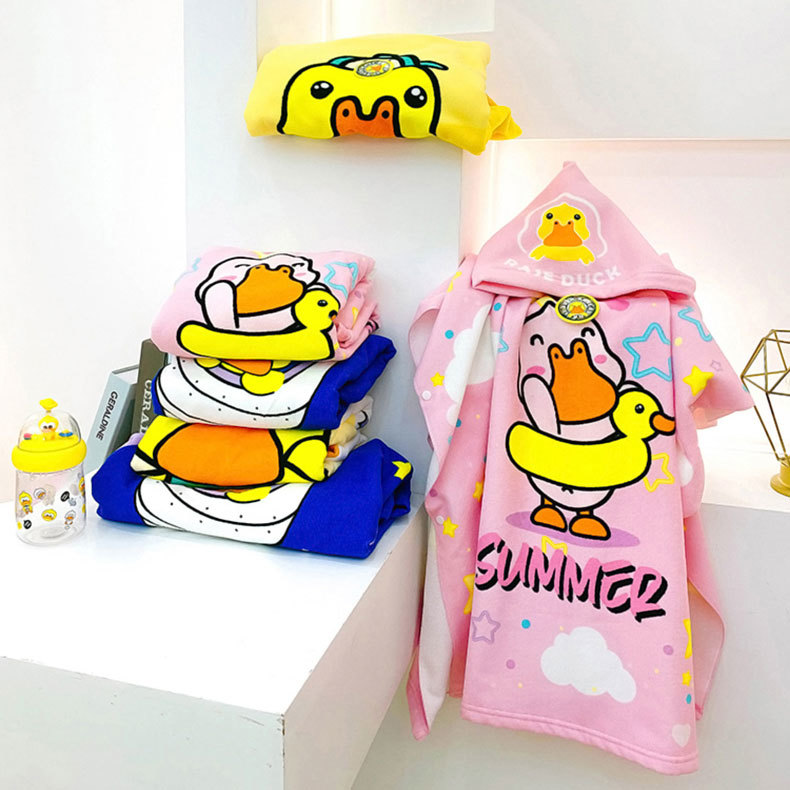 Yellow duck Children bath Towel with hat Absorbent cartoon girl boy baby bath robe cloak wearable
